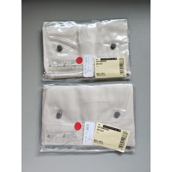 New Frette 2 PC Set Pave Embroidery Cotton King Sham Beige Green #03 - Picture 8 of 11